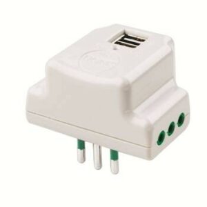 Adattatore Elettrico Spina Tripolare Italiana 10A Con 3 Prese Tripolari Italiane 10A E 2 Porte Usb 5V 2,1A Bianco