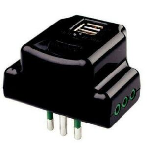 Adattatore Elettrico Spina Tripolare Italiana 10A Con 3 Prese Tripolari Italiane 10A E 2 Porte Usb 5V 2,1A Nero