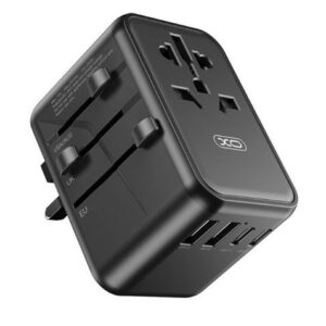 Adattatore da viaggio universale XO - Connessioni per più di 150 paesi - Uscita fino a 2500 W - Porta USB-C da 65 W - Uscita a cinque porte - Colore nero