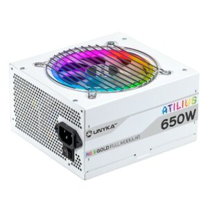 Alimentatore Unykach Atilius RGB Bianco 650W 650W ATX 2.31 - Illuminazione RGB - Completamente modulare - PFC attivo - Ventola da 120mm