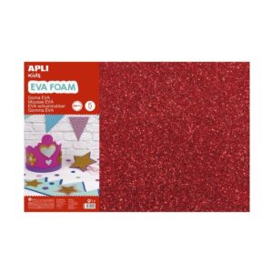 Apli Confezione da 3 Goma Eva Purpurina 600 x 400 mm - Spessore 2 mm - Impermeabile - Termoformabile - Colore Rosso