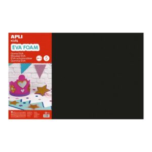 Apli Confezione da 5 Schiuma Eva 600 x 400 mm - Spessore 2 mm - Impermeabile - Termoformabile - Colore Nero