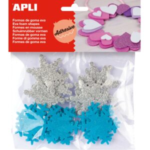 Apli Glitter Fiocchi di neve adesivi in ??gomma Eva 22 U - Decorazione natalizia - Facile da attaccare - Luminoso e accattivante