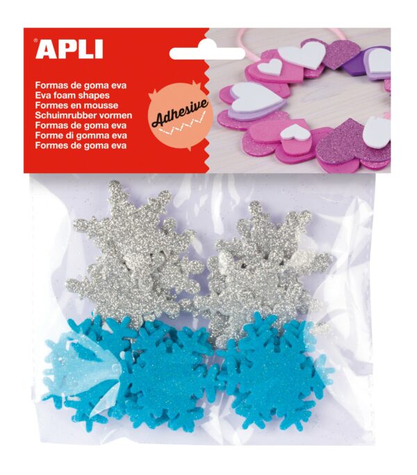 Apli Glitter Fiocchi di neve adesivi in ??gomma Eva 22 U - Decorazione natalizia - Facile da attaccare - Luminoso e accattivante