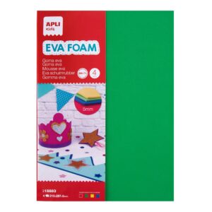 Apli Gomma Eva Multicolor A4, 5mm - 4 Fogli Spessi - Rosso, Giallo, Verde e Blu