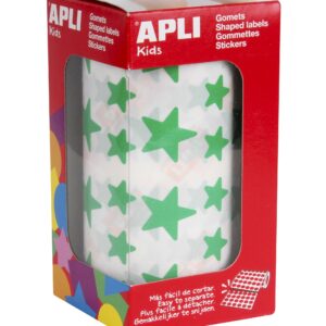 Apli Green Star Gomets - 12,5 mm e 19,5 mm - Adesivo permanente - 2360 Gomet per rotolo - Ideale per scuole e laboratori per bambini