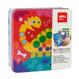 Apli Kids Dino Eraser Set - Include 8 fogli illustrati - 8 fogli di gomma rimovibili - Esclusiva scatola di metallo