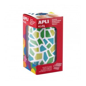 Apli Kids Rotolo da 2460 Gomme Mosaico - Adesivo a Base Acqua - Senza Solventi - Materiali 100% Riciclabili - Colori Blu, Verde e Giallo