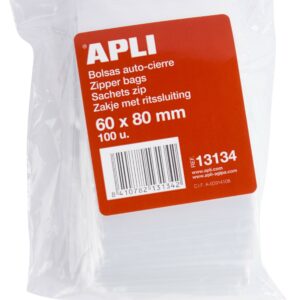 Apli Sacchetti Trasparenti con Zip 60x80mm - Materiale LDPE - Chiusura Sicura e Maneggevolezza - Uso Alimentare - Ideale per Alimenti e Oggetti di Uso Quotidiano - Utili in Viaggio