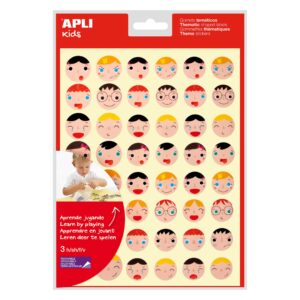 Apli Stickers Emotions - Ø 23 mm e Ø 20 mm - 144 adesivi per busta - 16 diversi design - Adesivo rimovibile - Aiuta a esprimere le emozioni - Adesivo a base d acqua - Senza solventi - Vari colori