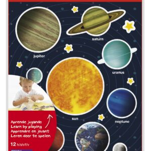 Apli Stickers Tema Sistema Solare - 240 Stickers su 12 Fogli - Adesivo Removibile - Ideale per Apprendimento Visivo e Motricità - Adesivo a Base Acqua - Senza Solventi - Colorato