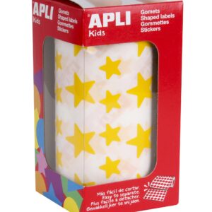 Apli Yellow Star Gomets - 12,5 mm e 19,5 mm - Adesivo permanente - 2360 Gomet per rotolo - Ideale per sviluppare le abilità dei bambini