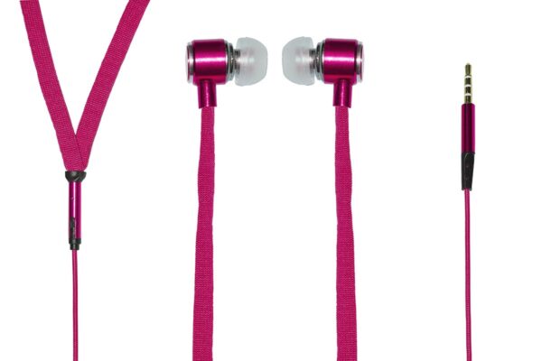 Auricolari Con Microfono, Plug 3,5 Mm, Cavo Mt 1,2 Piatto In Tela, Colore Rosa