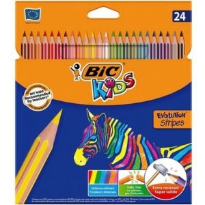 Bic Kids Evolution Stripes Confezione da 18 matite in colori assortiti - Realizzata in resina - Punta ultra resistente - Piombo pigmentato da 3,20 mm