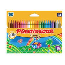 Bic Kids Plastidecor Confezione da 24 matite a cera - Extra resistenti - Facili da temperare - Non macchia