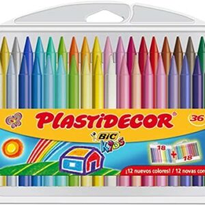 Bic Kids Plastidecor Confezione da 36 matite a cera - Extra resistente - Facile da temperare - Non macchia