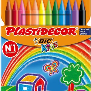 Bic Kids Plastidecor Scatola da 12 Matite Cera - Extra Forte - Facile da Temperare - Non Macchia