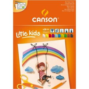 Blocco cartoncino incollato Canson Kids da 30 fogli A4 - 21x29,7 - 120 g - Colori assortiti