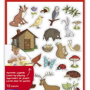 Borsa Apli di adesivi a tema foresta - 276 adesivi in ??12 fogli - adesivo removibile - ideale per le scuole - senza solventi - riciclabile - animali e oggetti colorati a tema foresta