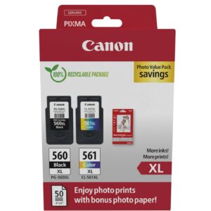 Canon Ecopack PG560XL Nero + CL561XL Colore Confezione da 2 cartucce d'inchiostro originali - 50 fogli di carta fotografica - 3712C008