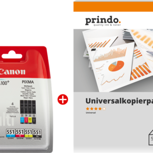 Canon Value Pack nero / ciano / magenta / giallo CLI-551 CMYBK MCVP + Prindo Universal Papier 500 fogli