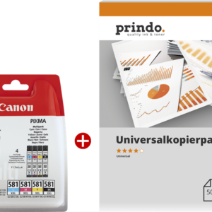 Canon Value Pack nero / ciano / magenta / giallo CLI-581 XXL MCVP + Prindo Universal Papier 500 fogli