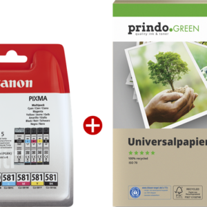 Canon Value Pack nero / ciano / magenta / giallo PGI-580+CLI-581 MCVP + Prindo Green Recycling papier 500 fogli