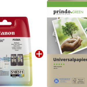 Canon Value Pack nero / differenti colori PG-510+CL-511 MCVP + Prindo Green Recycling papier 500 fogli