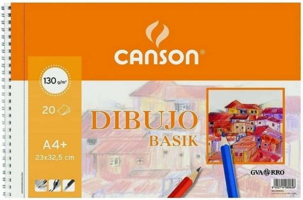 Canson Blocco da Disegno Basik Smooth A4 - Album a Spirale Microperforata - 23x32,5 cm - 120 Fogli - 130g - Colore Bianco