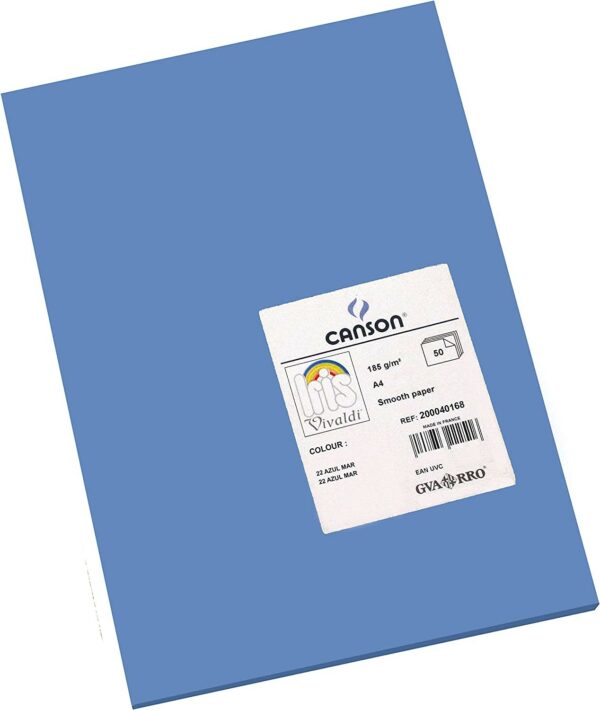 Canson Guarro Confezione da 50 Cartoncini Iris A4 da 185 g - 21x29,7 cm - Colore Blu Mare