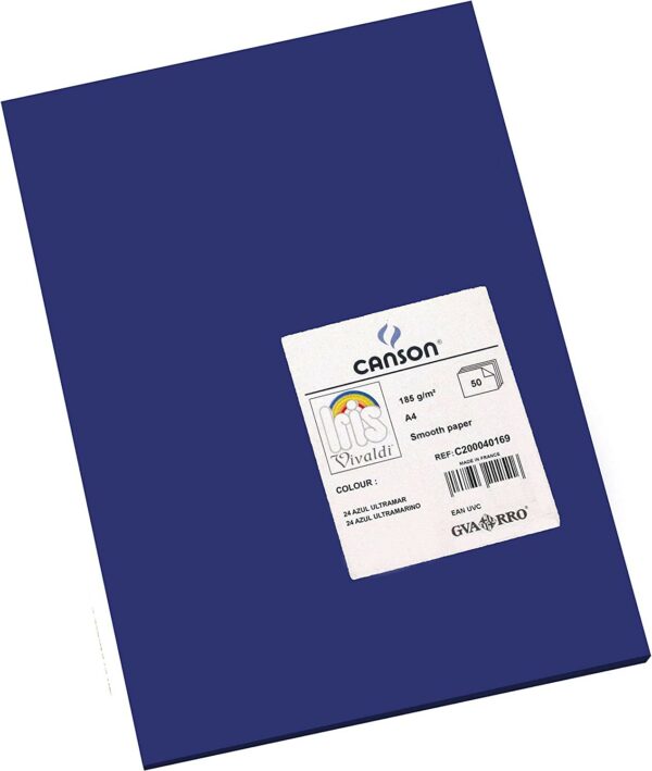 Canson Guarro Confezione da 50 Cartoncini Iris A4 da 185 g - 21x29,7 cm - Colore Blu Oltremare