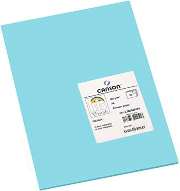 Canson Guarro Confezione da 50 Cartoncini Iris A4 da 185 g - 21x29,7 cm - Colore Blu Turchese