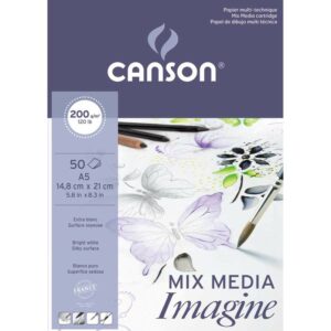 Canson Imagine Bloc Encolado de 50 Hojas A3 - Grano Fino - 29.7x42cm - 200g - Color Blanco