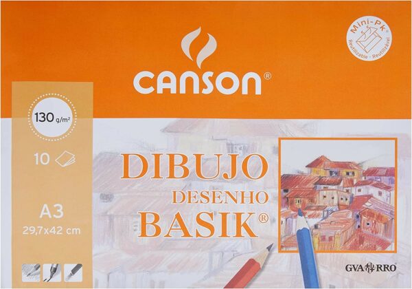 Canson Minipack da 10 fogli da disegno Basik Smooth A3 - 29,7x42 cm - 130 g - Colore bianco