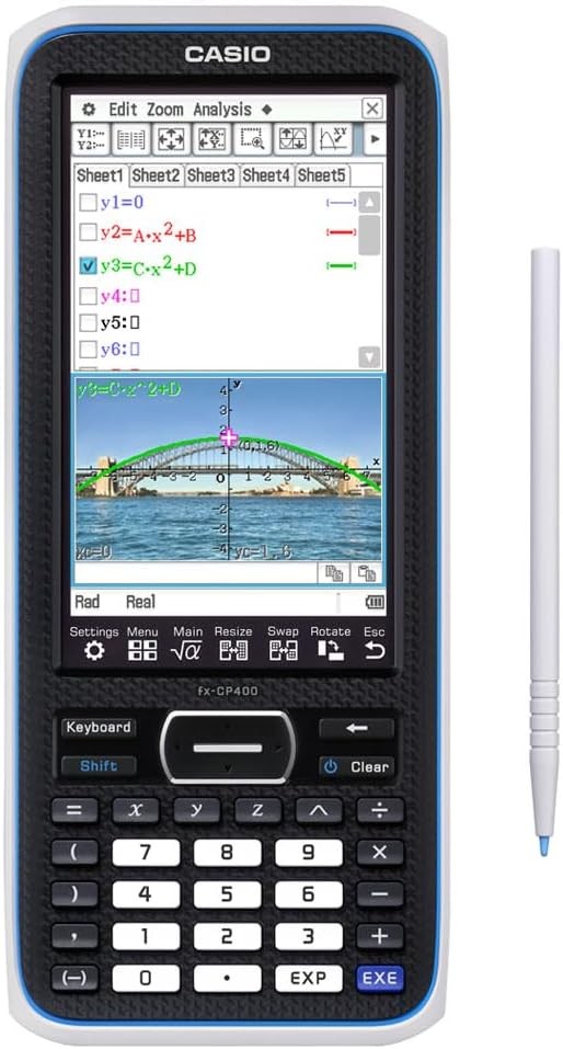 Casio FX-CP400 Calcolatrice scientifica grafica 3D - Touch Screen a colori - Grafica 3D - Disegno simultaneo fino a 100 curve - Alimentazione a batteria