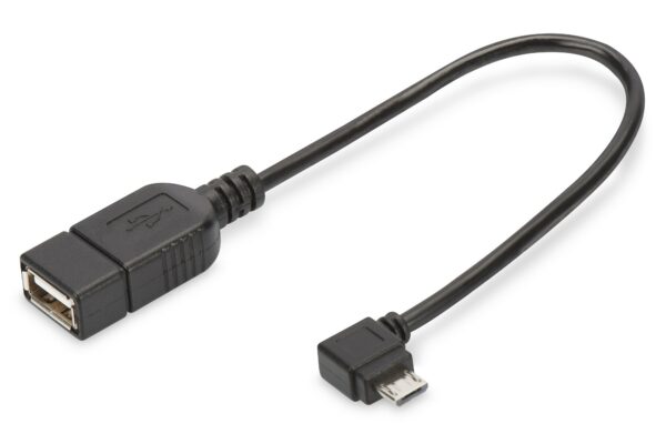 Cavo Adattatore Usb 2.0 Otg, Connettori Micro Usb "B" Maschio - Usb "A" Femmina, 15 Cm Con Connettore 90 Gradi