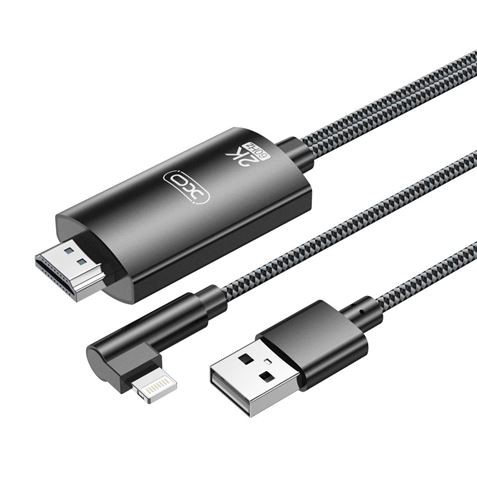 Cavo adattatore XO da Lightning a HDMI - Lunghezza 1,8 m - Supporto risoluzione 2K(60Hz)/1080P - Scambio dati e audio - Alimentazione USB - Colore nero