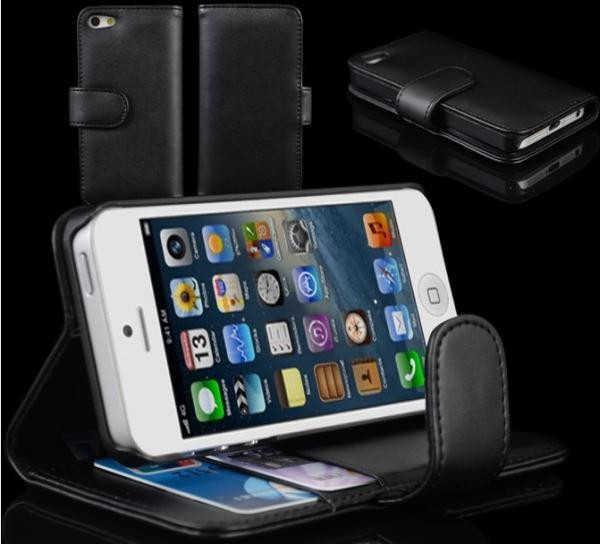 Cover custodia in pelle per iPhone5 con spazio carte di credito iPhone 5 Nera