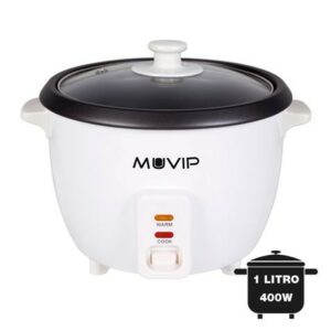 Cuociriso Muvip - Capacità 1 Litro - Potenza 400W - Sistema di Cottura e Riscaldamento - Contenitore Interno Antiaderente - Coperchio in Vetro - Accessori Inclusi - Colore Bianco