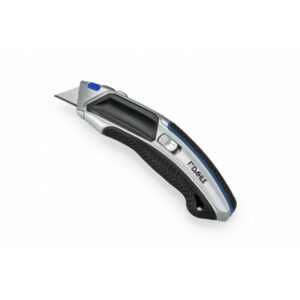 Dahle 10891 Coltello Professionale Heavy Duty con Lama Trapezia in Acciaio al Carbonio SK5 - Guida Automatica - Corpo in Metallo - Impugnatura Ergonomica con Impugnatura in Gomma