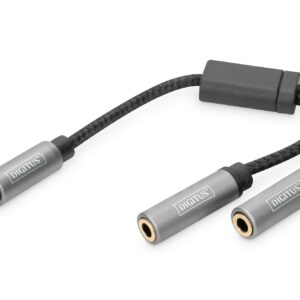 Digitus Adattatore Audio Per Cuffie, Da Connettore Jack Da 3,5 Mm A 2 Prese Da 3,5 Mm