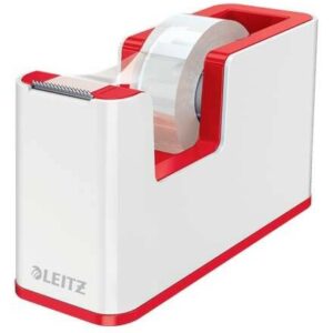 Dispenser di nastro adesivo Leitz WOW - Per rotoli fino a 19 mm x 33 m - Include nastro autoadesivo scrivibile - Colore bianco/rosso