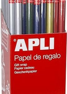 Espositore Apli da 55 Rotoli di Carta Regalo Kraft - 11 Rotoli per Colore - Misure Rotoli 0,70x2m - Colori Blu Scuro, Verde Scuro, Rosso, Oro e Argento