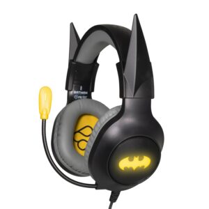 FR-TEC Batman Cuffie da gioco con microfono pieghevole - Archetto regolabile - Cuscinetti auricolari imbottiti - Illuminazione a LED gialla - Colore grigio