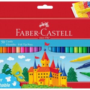 Faber-Castell Castle Confezione da 50 pennarelli - Inchiostro lavabile a base d'acqua - Colori assortiti