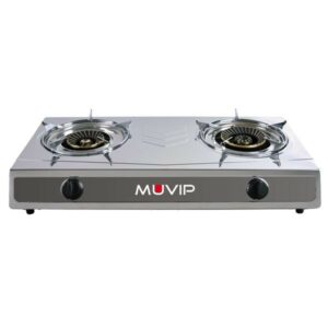 Fornello a Gas Muvip Serie Strong in Acciaio Inox 2 fuochi - Accensione Piezoelettrica - Bruciatore in Ghisa Rimovibile