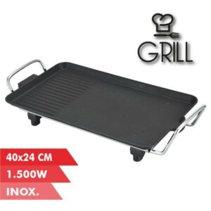 Grill Elettrico Muvip 1500W - 2 Zone Lisce e Grill - Piastra Antiaderente - Maniglie Cold Touch - Termostato Rimovibile - Superficie 40x24cm