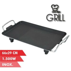 Grill Elettrico Muvip 1500W - 2 Zone Lisce e Grill - Piastra Antiaderente - Maniglie Cold Touch - Termostato Rimovibile - Superficie 66x29cm