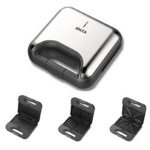 Jocca Waffle Maker 3 in 1 - 3 piastre antiaderenti intercambiabili per panini, waffle e grill