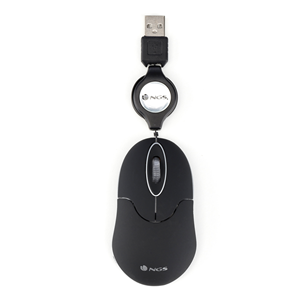 Mouse USB 1000dpi - Cavo Retrattile - 3 Pulsanti - Uso Ambidestro - Colore Nero